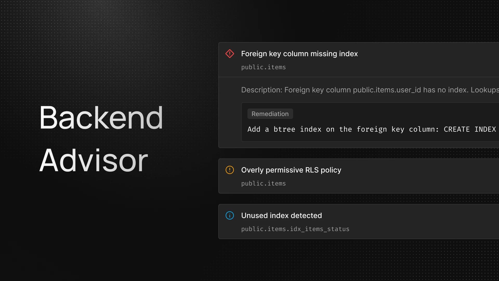 Backend Health view in the InsForge dashboard