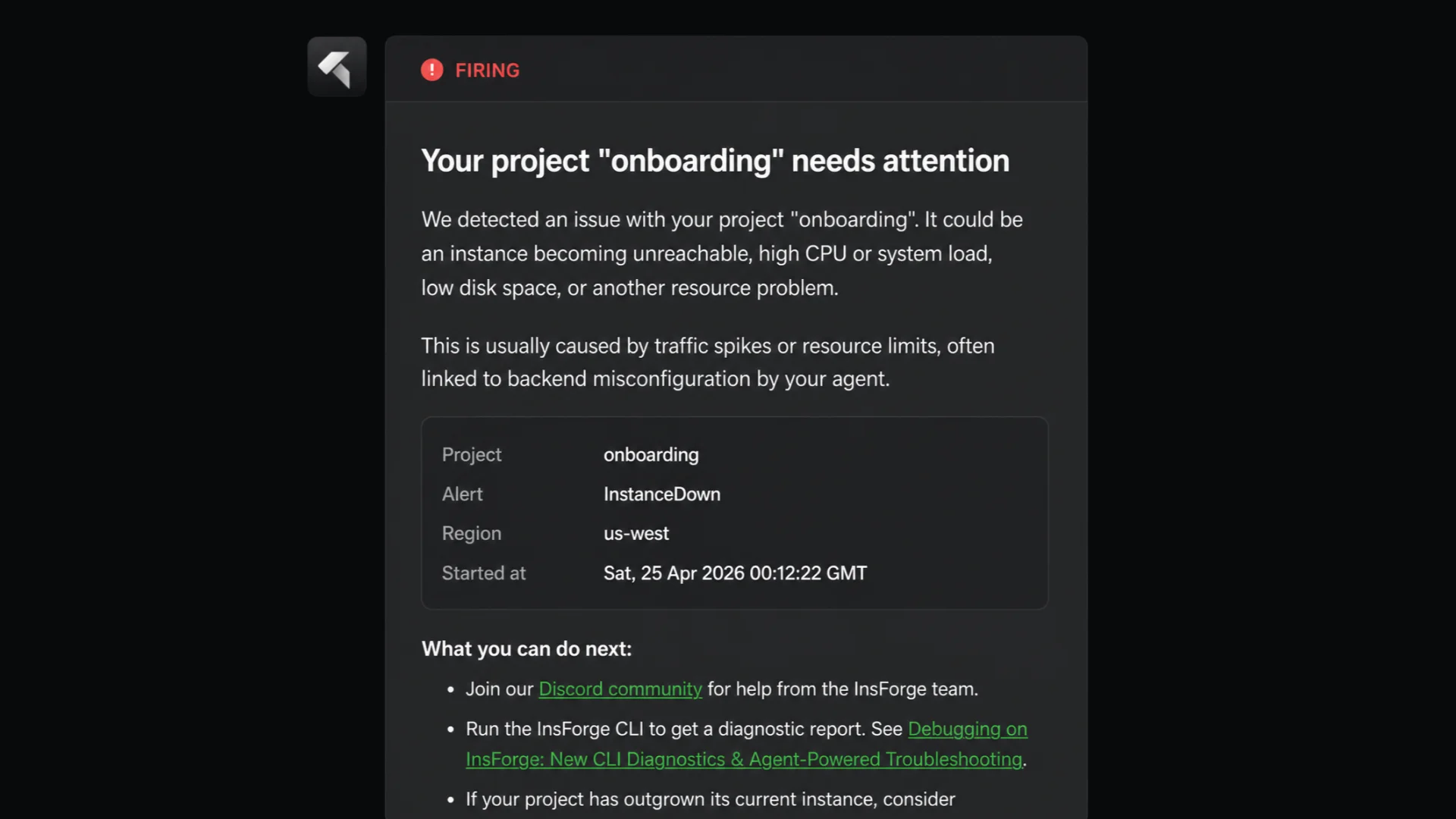 Backend alert notification